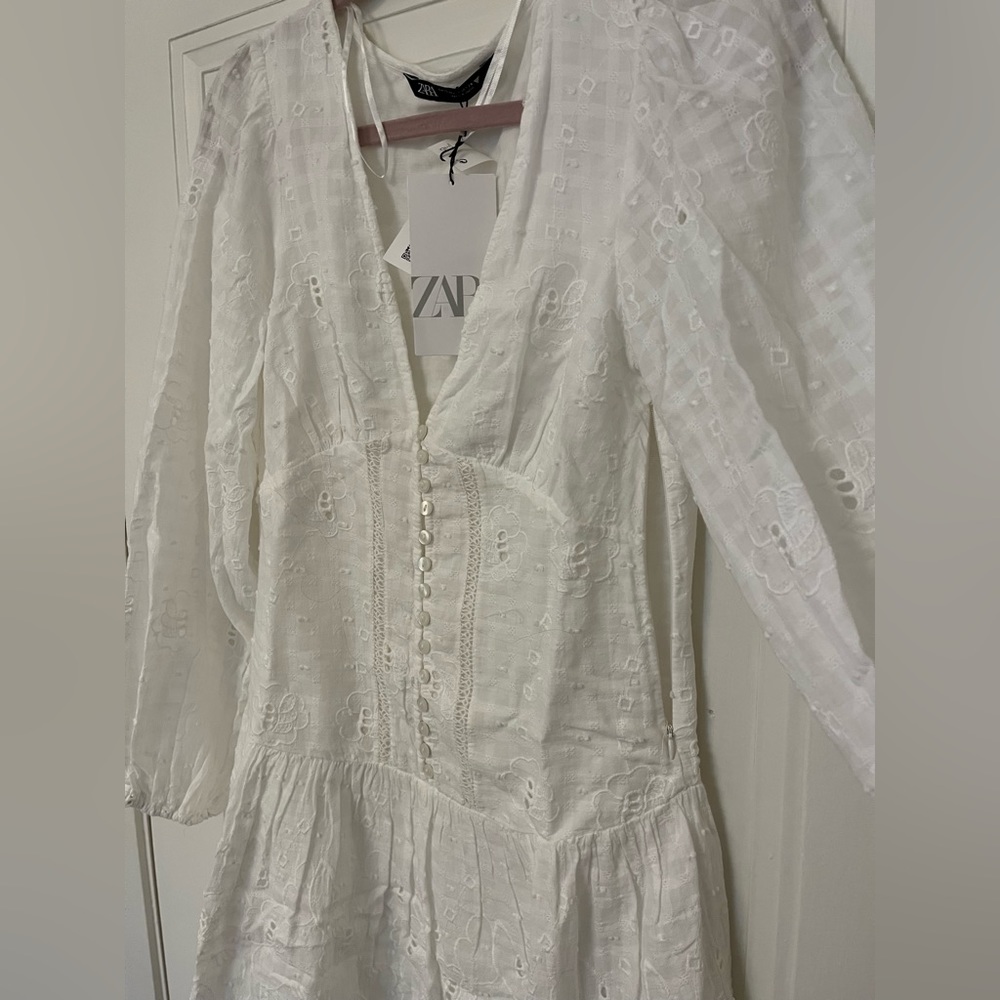 Zara White Embroidered Dress